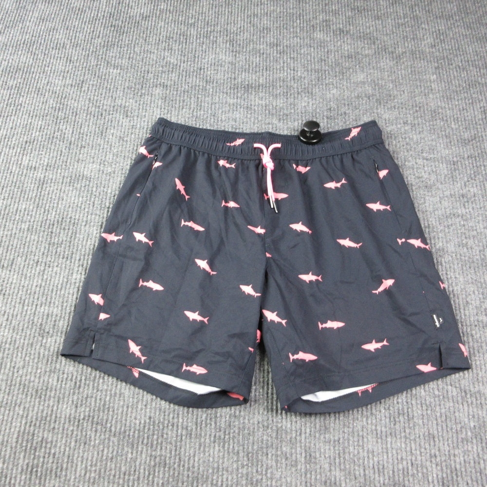 Maamgic Swim Shorts Mens L Blue Shark Print Trunks Lined Drawstring NWT